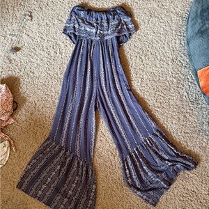 Japna Navy Patterned Off-Shoulder Jumpsuit- size S